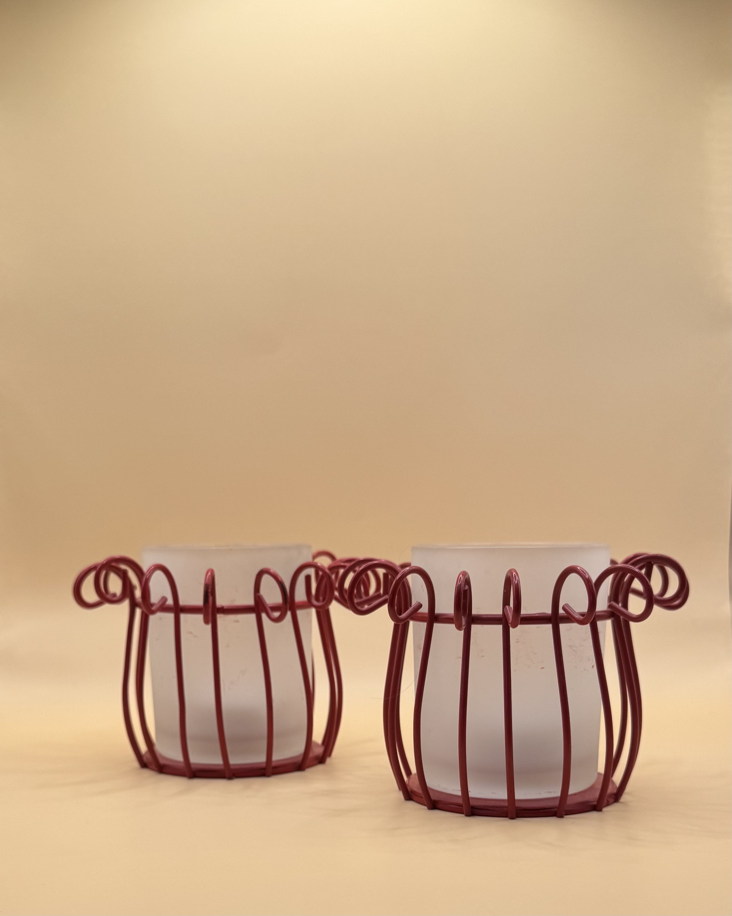 Duo de photophores en métal rouge